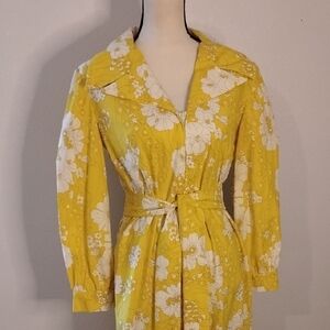 Vintage 70s Sunny Yellow Floral Zip Front Bell Bottom Jumpsuit 😍 Amazing